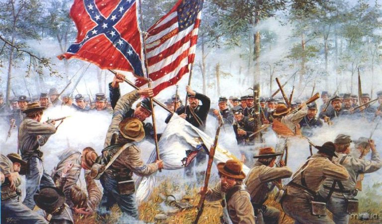 Pintura da Batalha de Gettysburg, uma das mais mais sangrentas e importantes da Guerra Civil Americana