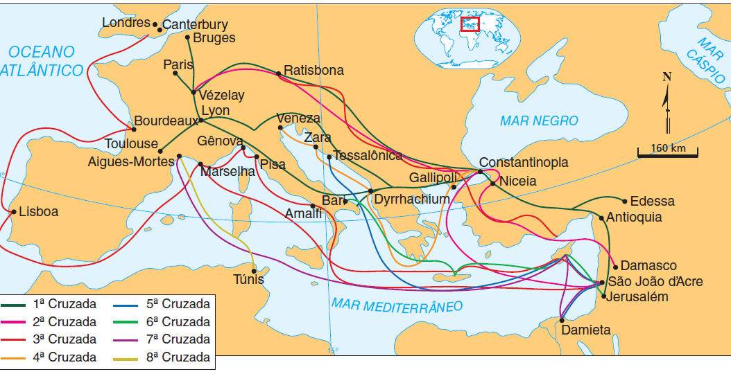 Mapa com o Movimento das Cruzadas