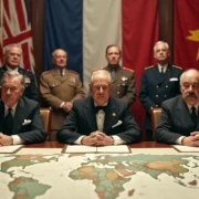 Líderes aliados reunidos em conferência durante a Segunda Guerra Mundial