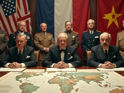 Líderes aliados reunidos em conferência durante a Segunda Guerra Mundial