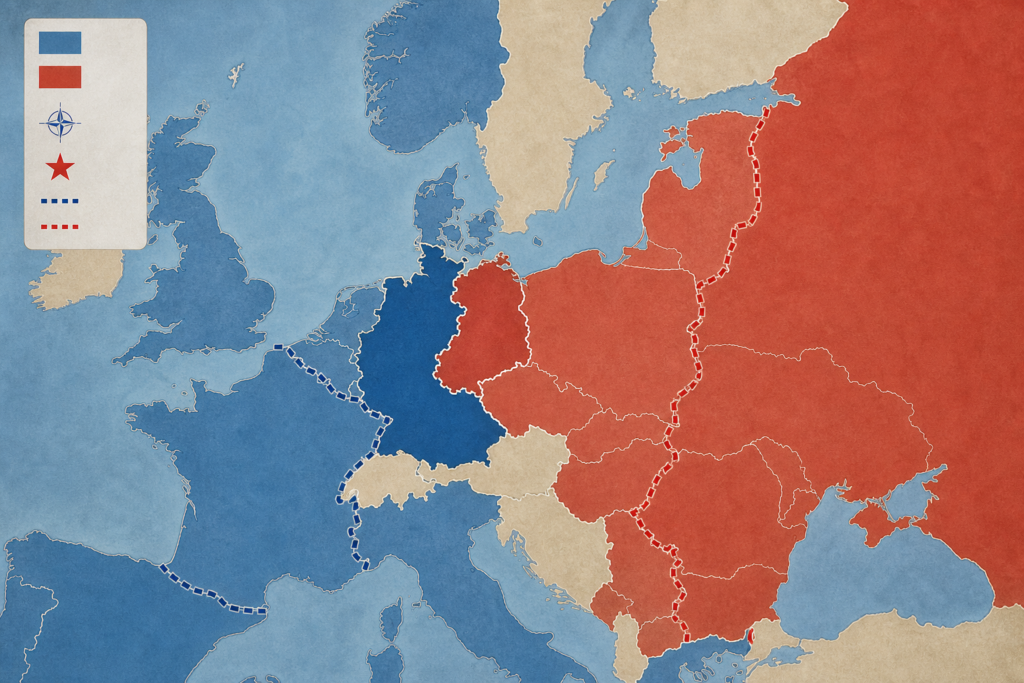 Mapa da Europa Central na Guerra Fria relacionado ao contexto de criação do A-10.