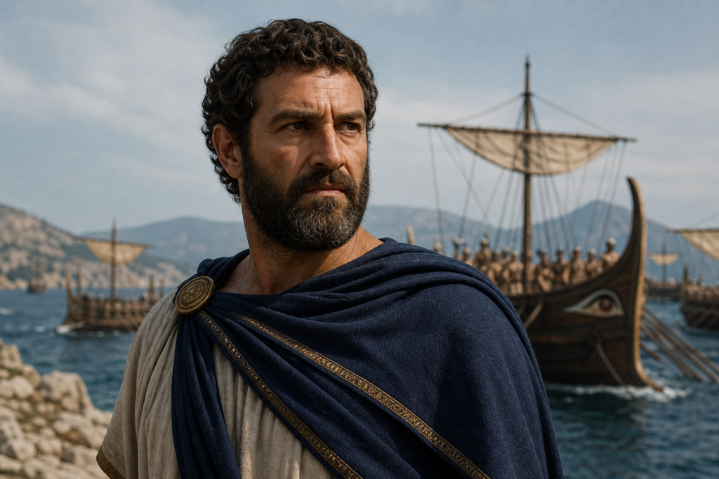 Retrato artístico de Temístocles, estrategista ateniense ligado à vitória em Salamina