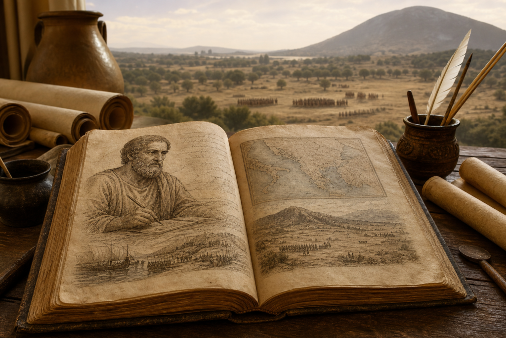 Manuscrito antigo representando Heródoto como fonte para a Batalha de Maratona
