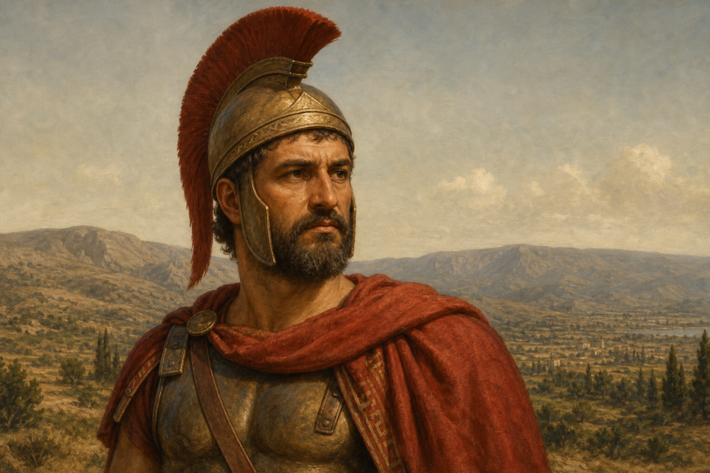 Retrato interpretativo de Pausânias, comandante grego na Batalha de Plateia