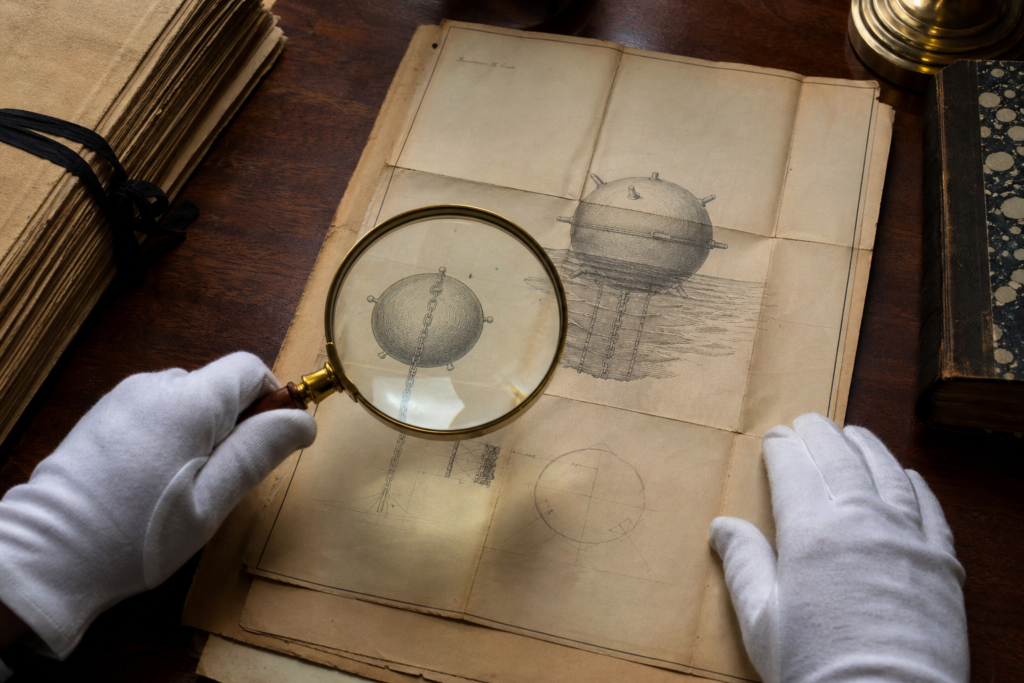 Documento de arquivo representando a Convenção da Haia de 1907 sobre minas submarinas.