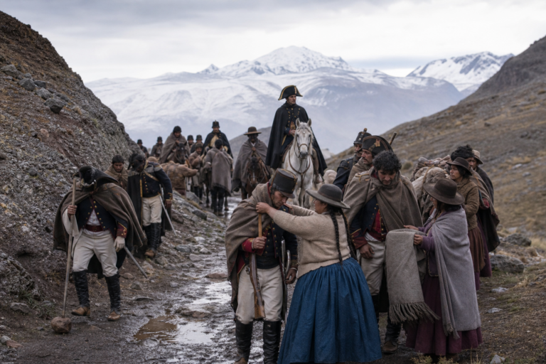 Tropas independentistas atravessando uma região andina durante as campanhas de Simón Bolívar